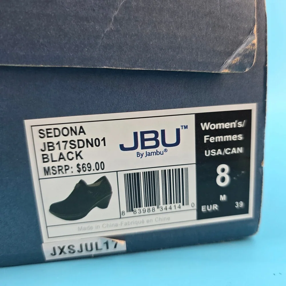 JBU by Jambu Sedona Black Vegan Leather Textile Wedge Loafers JB17SDN01 8M